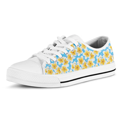 Frangipani On The Water Pattern Print White Low Top Shoes