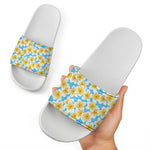 Frangipani On The Water Pattern Print White Slide Sandals