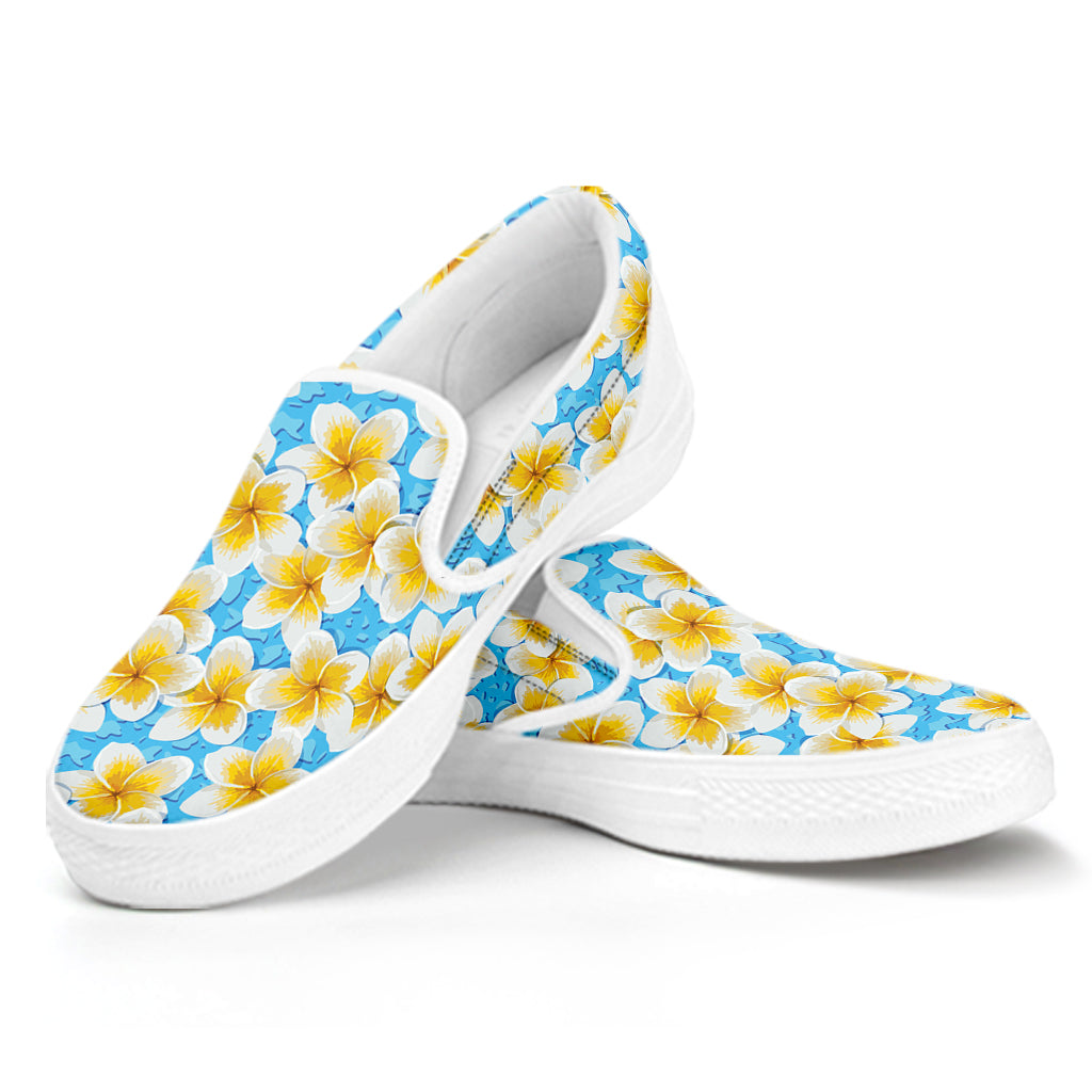 Frangipani On The Water Pattern Print White Slip On Shoes