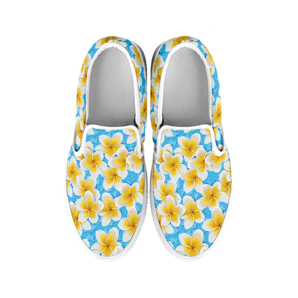 Frangipani On The Water Pattern Print White Slip On Shoes