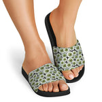 Frankenstein Eyeball Pattern Print Black Slide Sandals