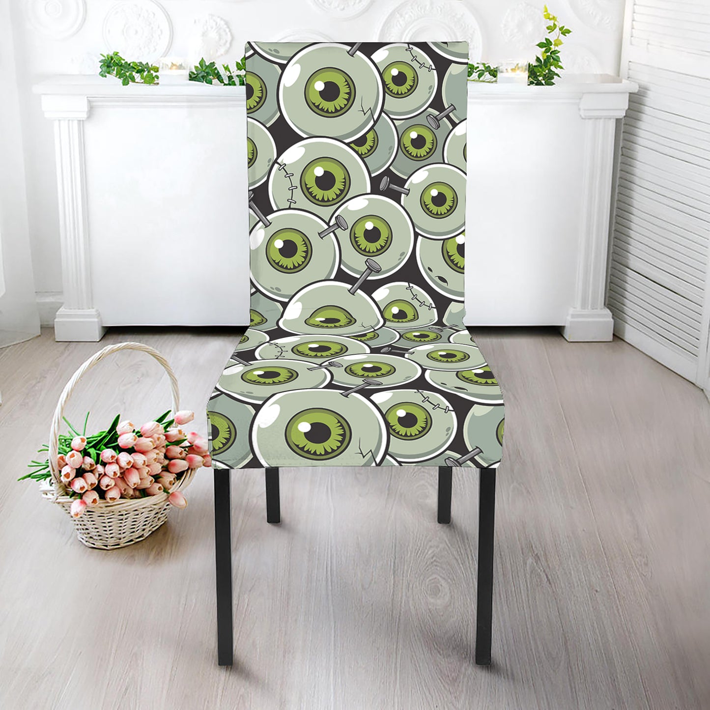 Frankenstein Eyeball Pattern Print Dining Chair Slipcover