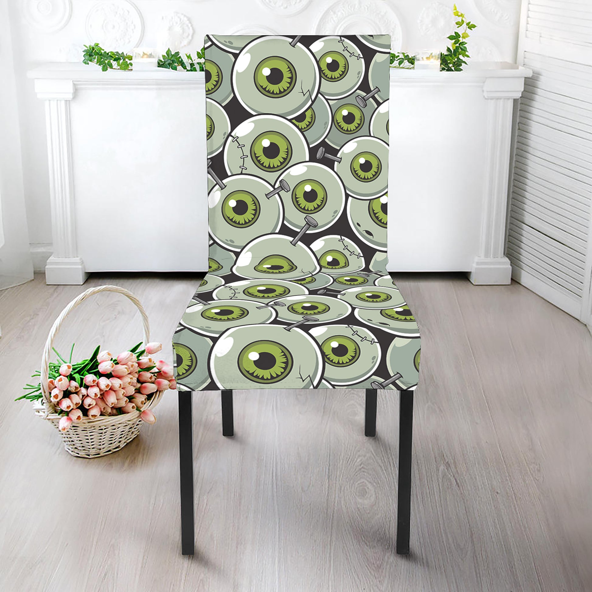 Frankenstein Eyeball Pattern Print Dining Chair Slipcover