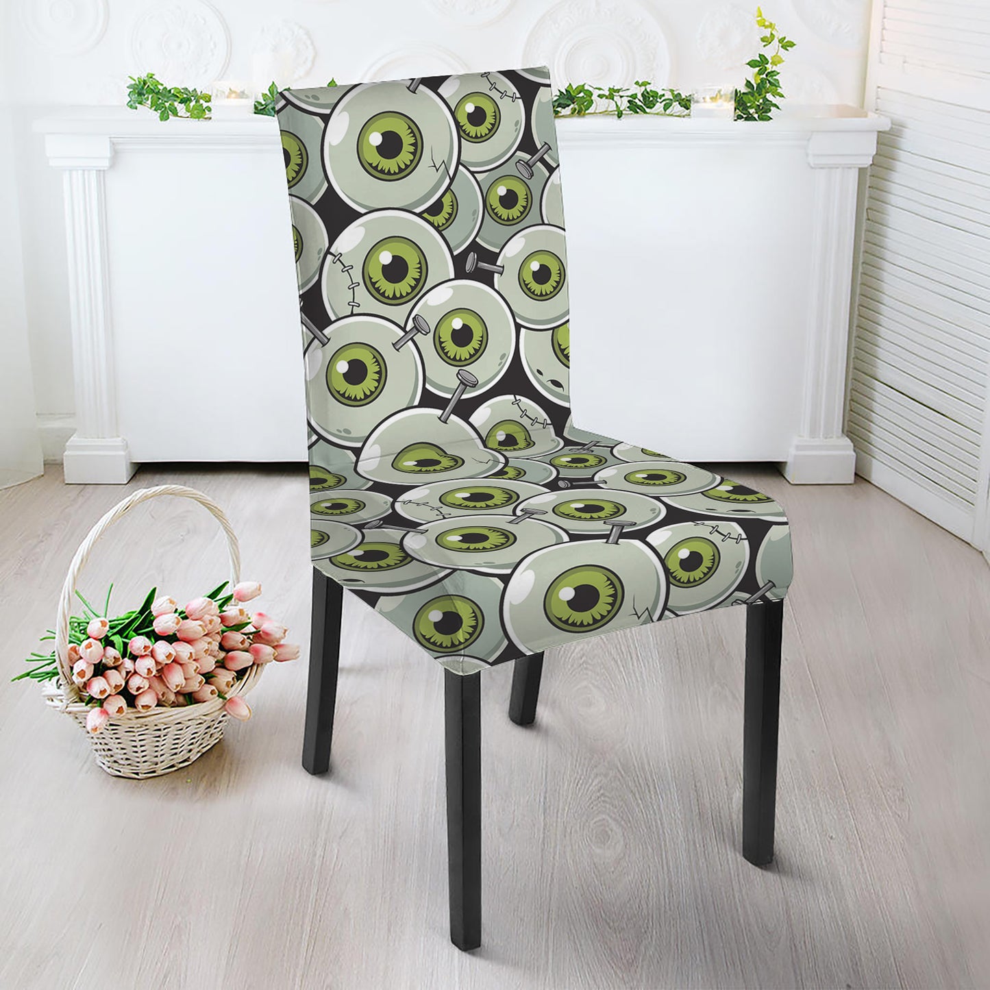 Frankenstein Eyeball Pattern Print Dining Chair Slipcover