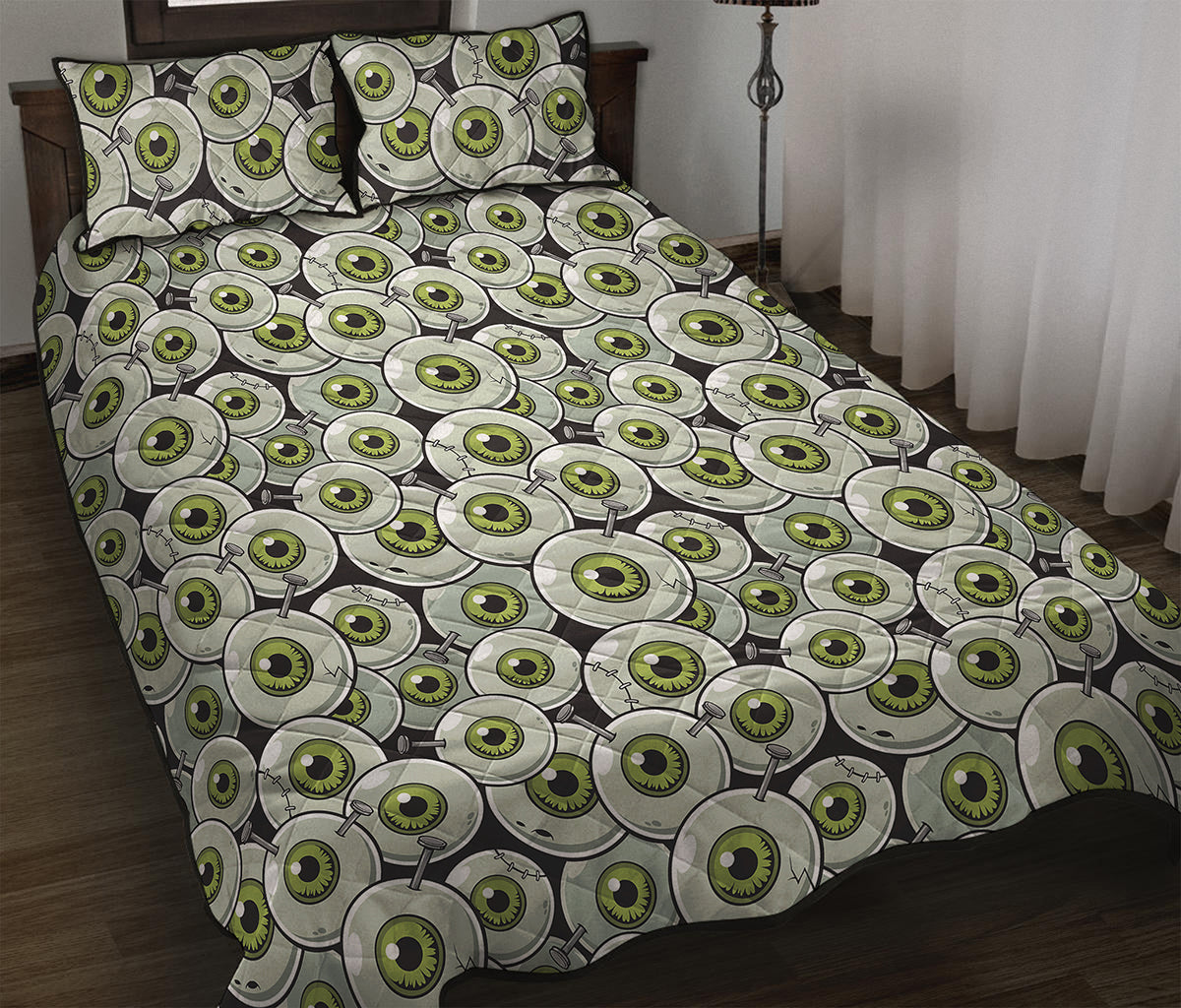Frankenstein Eyeball Pattern Print Quilt Bed Set