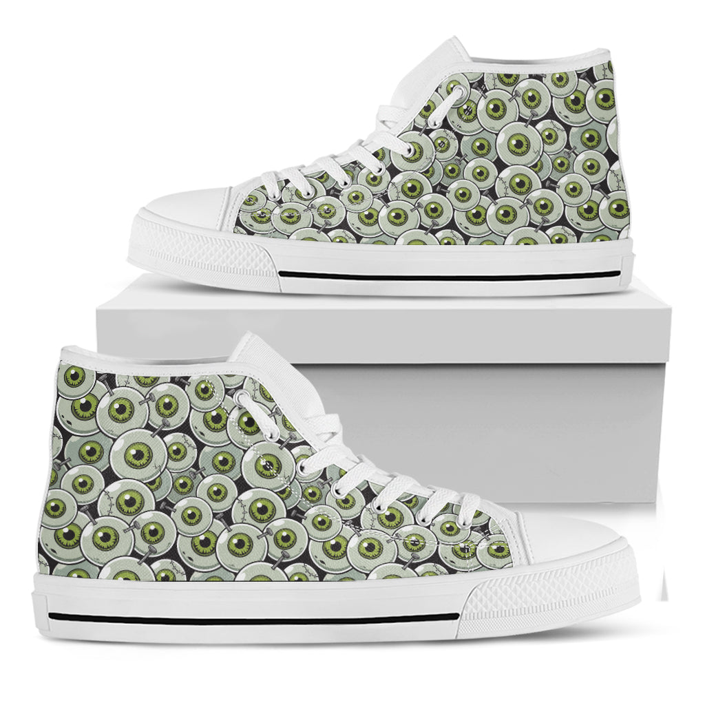 Frankenstein Eyeball Pattern Print White High Top Shoes