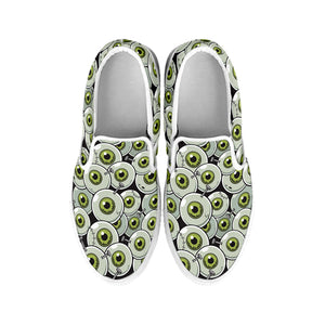 Frankenstein Eyeball Pattern Print White Slip On Shoes