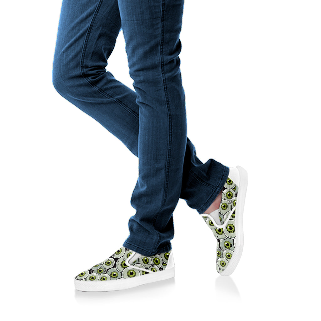 Frankenstein Eyeball Pattern Print White Slip On Shoes