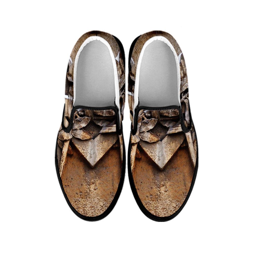 Freemasonry Emblem Print Black Slip On Shoes