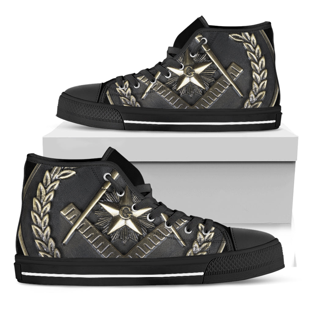 Freemasonry Medal Print Black High Top Shoes