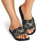 Freemasonry Medal Print Black Slide Sandals