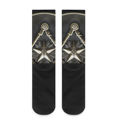 Freemasonry Medal Print Crew Socks