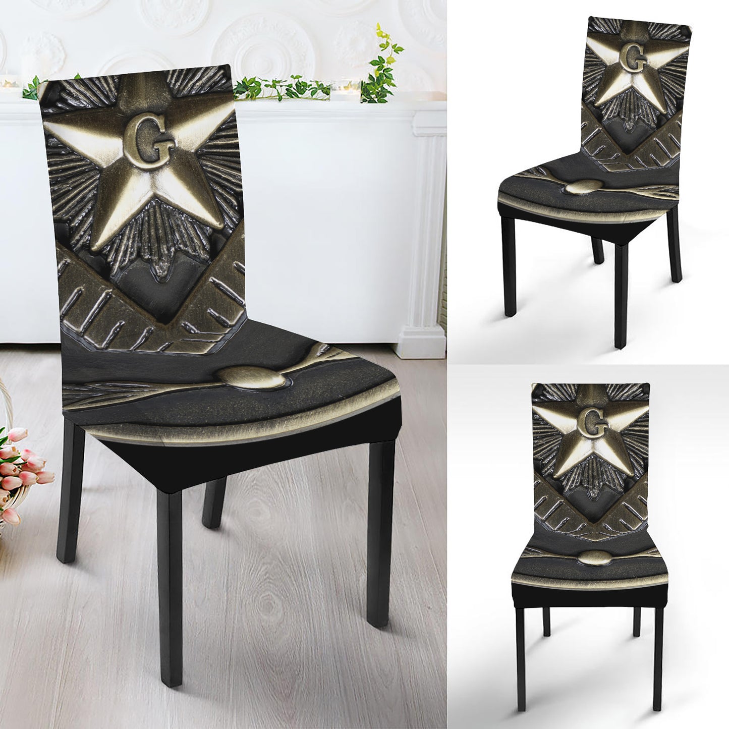 Freemasonry Medal Print Dining Chair Slipcover
