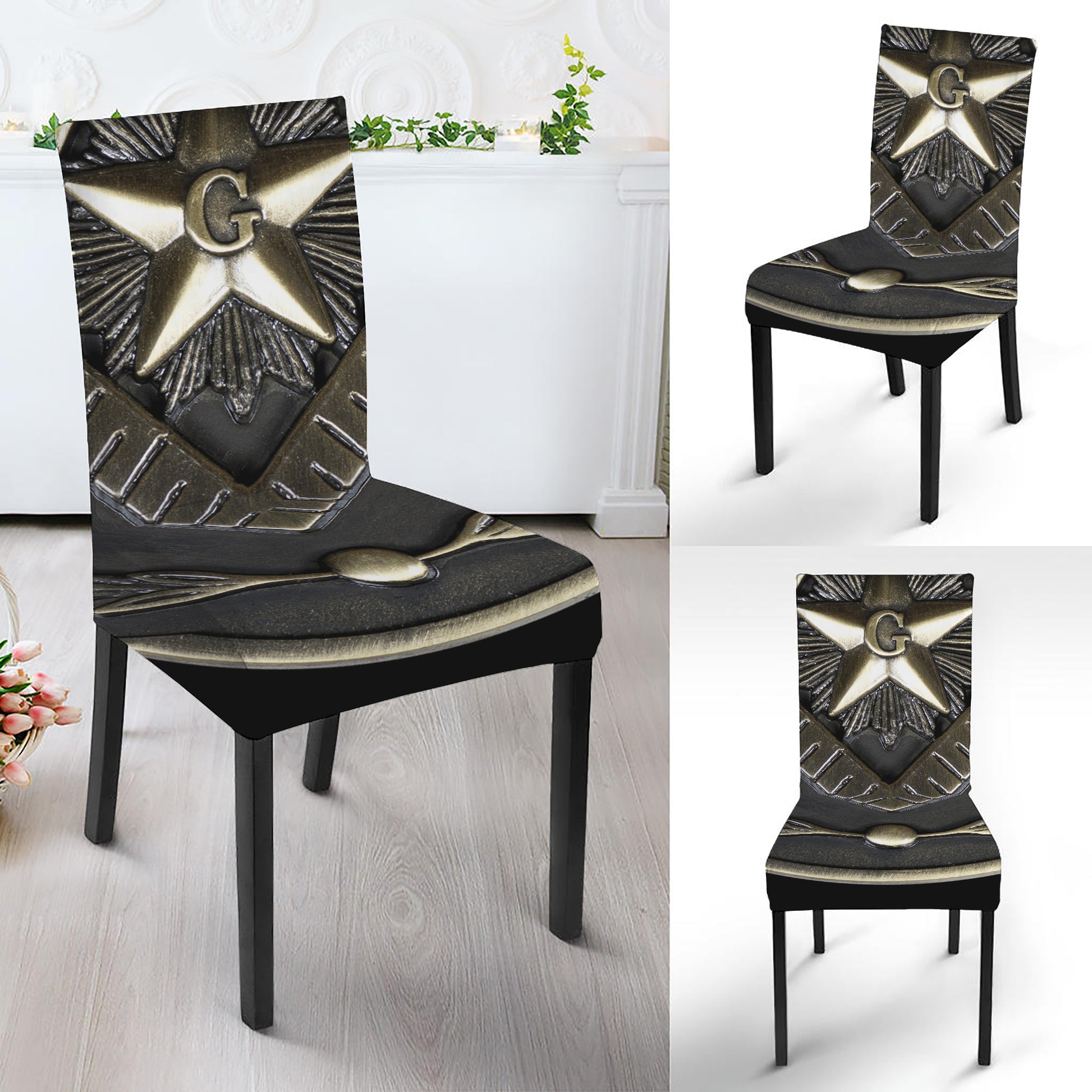 Freemasonry Medal Print Dining Chair Slipcover