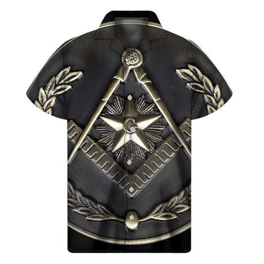 Freemasonry Medal Print Men's Short Sleeve Shirt