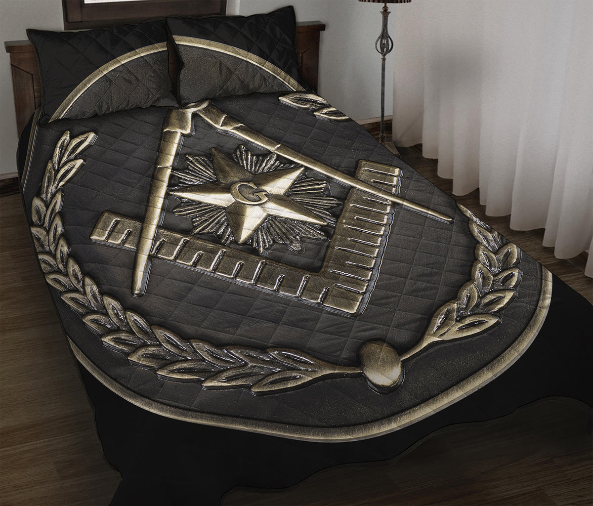 Freemasonry Medal Print Quilt Bed Set