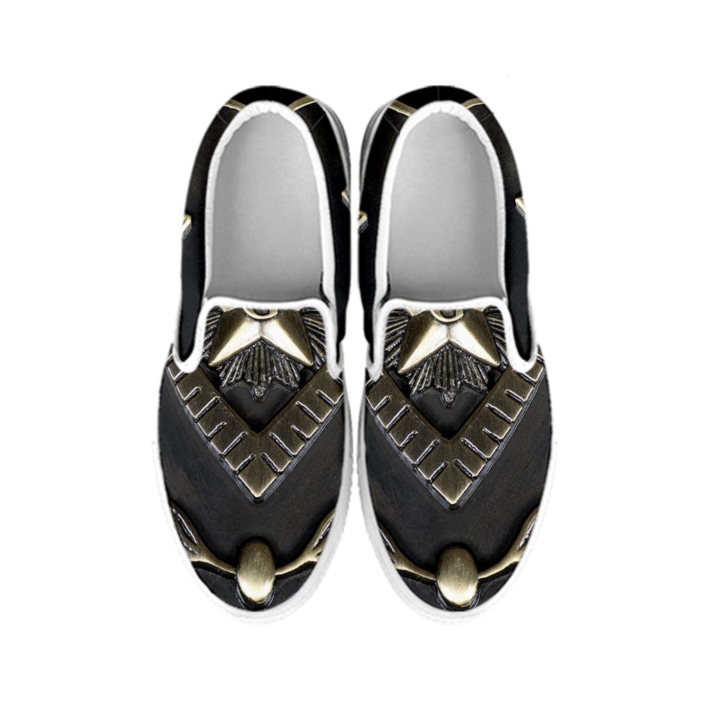Freemasonry Medal Print White Slip On Shoes