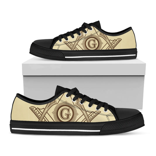 Freemasonry Symbol Print Black Low Top Shoes 