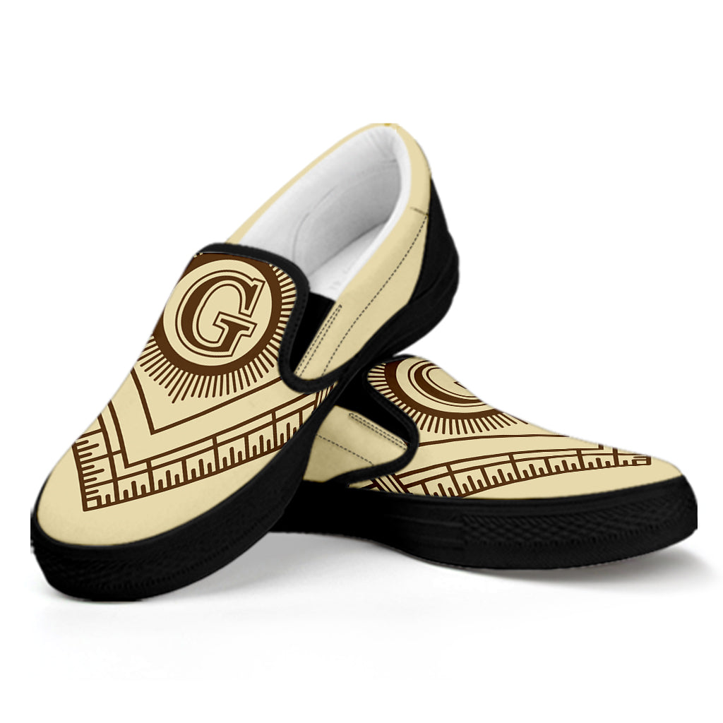 Freemasonry Symbol Print Black Slip On Shoes