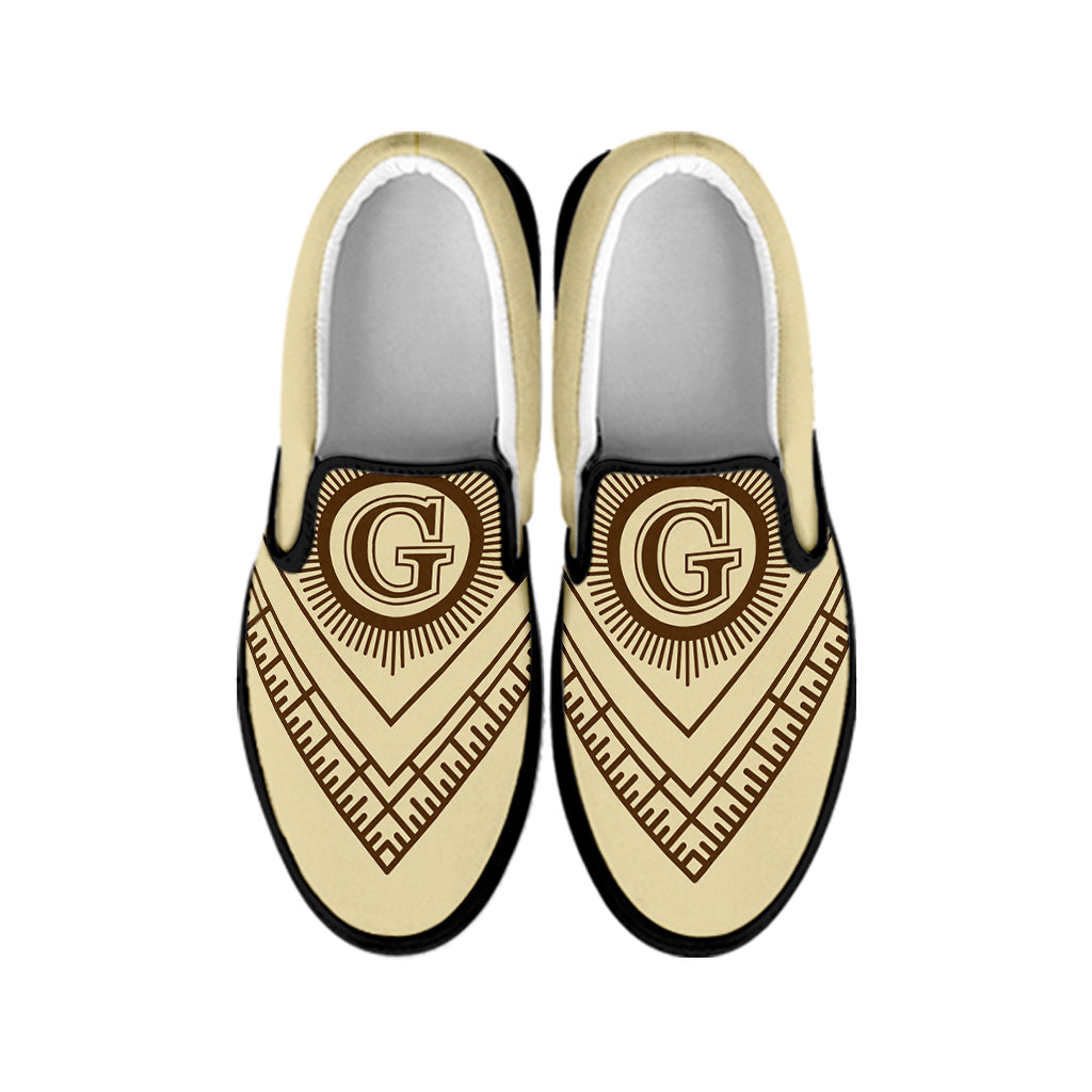 Freemasonry Symbol Print Black Slip On Shoes