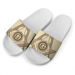 Freemasonry Symbol Print White Slide Sandals