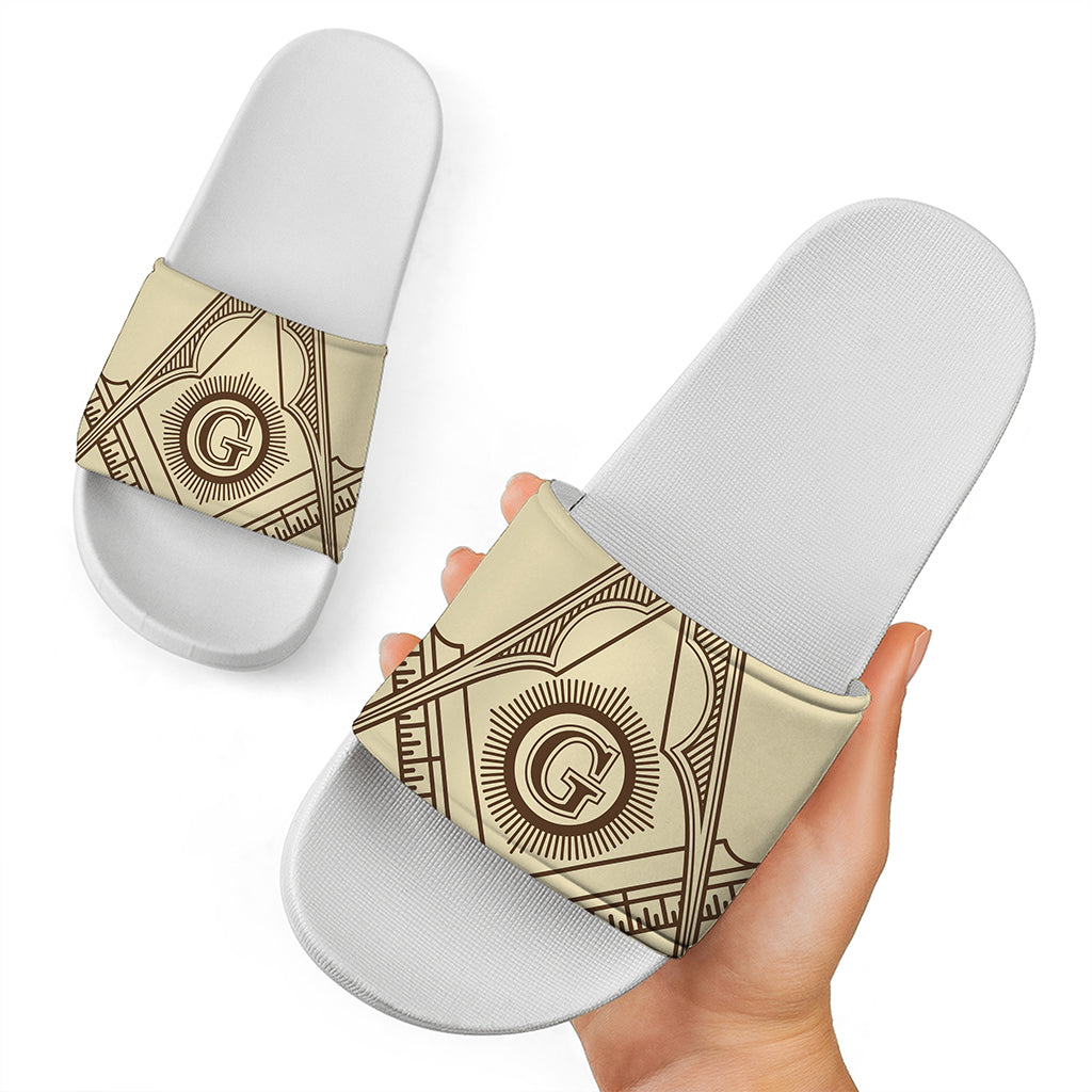 Freemasonry Symbol Print White Slide Sandals