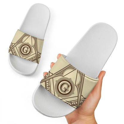 Freemasonry Symbol Print White Slide Sandals
