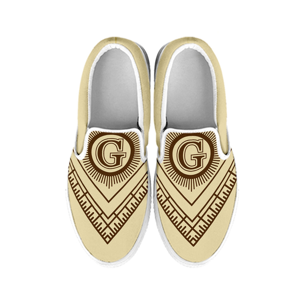 Freemasonry Symbol Print White Slip On Shoes