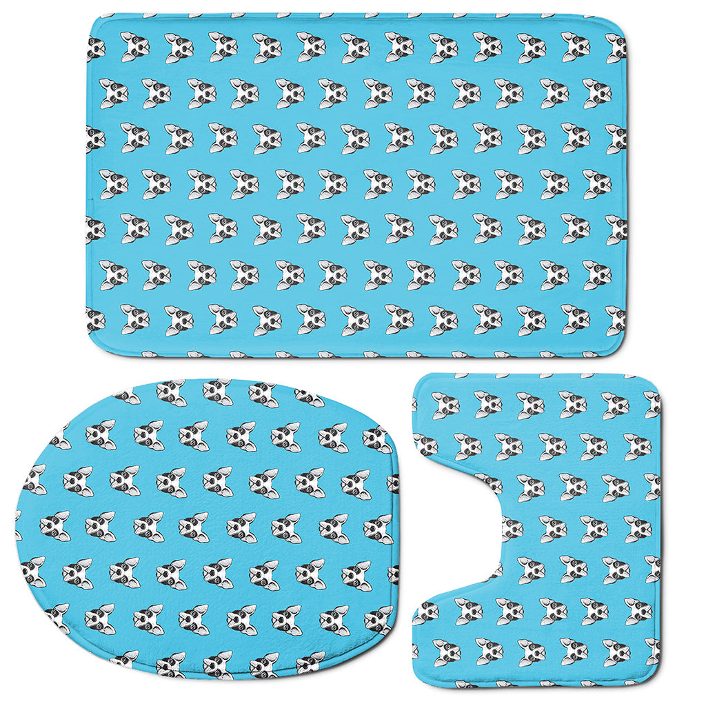French Bulldog Faces Pattern Print 3 Piece Bath Mat Set