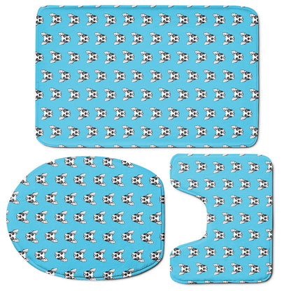 French Bulldog Faces Pattern Print 3 Piece Bath Mat Set