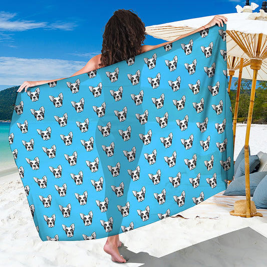 French Bulldog Faces Pattern Print Beach Sarong Wrap