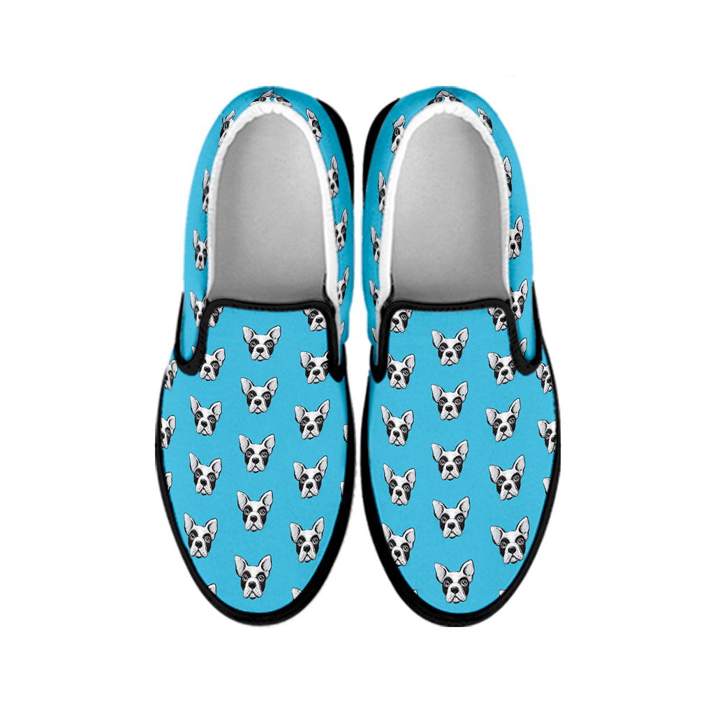 French Bulldog Faces Pattern Print Black Slip On Shoes