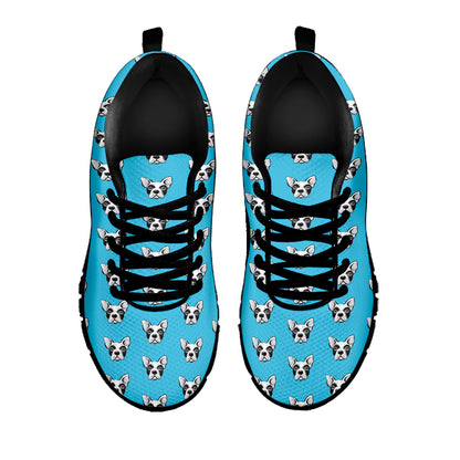 French Bulldog Faces Pattern Print Black Sneakers