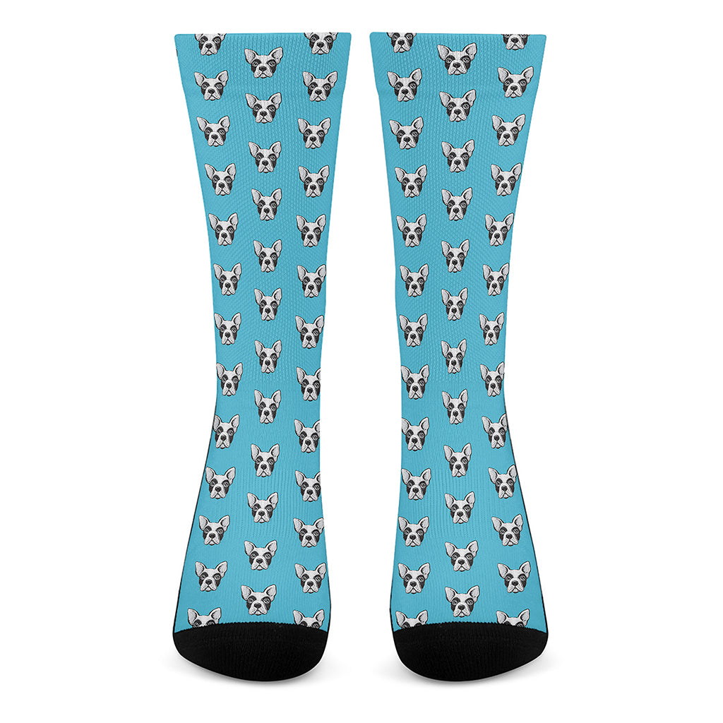 French Bulldog Faces Pattern Print Crew Socks