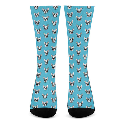 French Bulldog Faces Pattern Print Crew Socks
