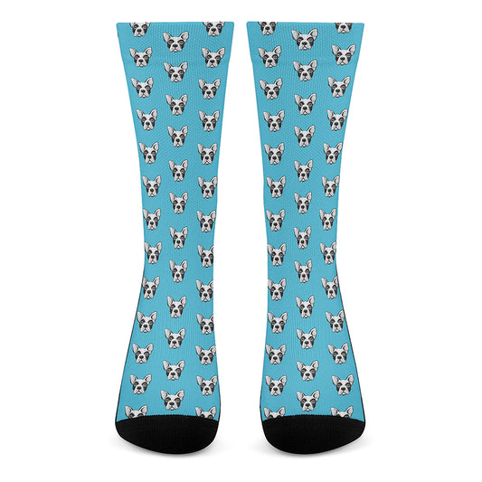 French Bulldog Faces Pattern Print Crew Socks