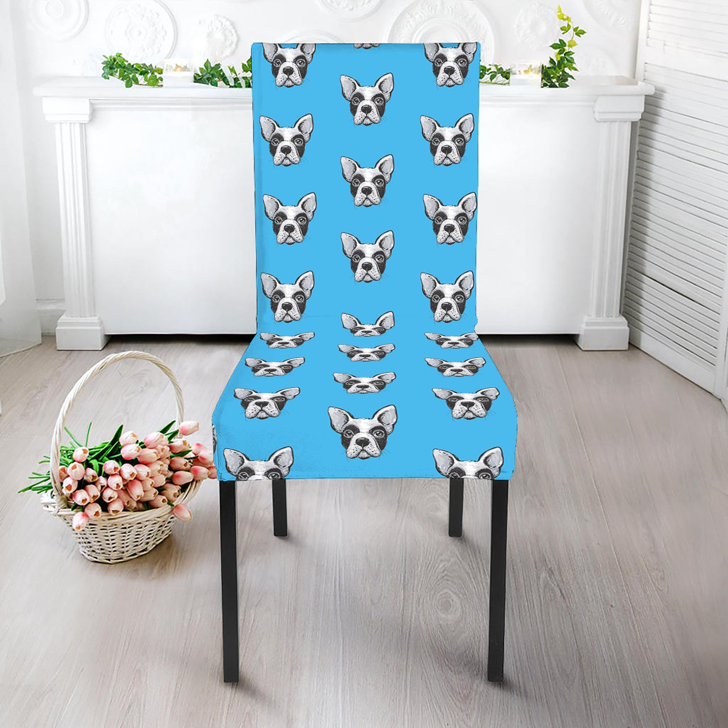 French Bulldog Faces Pattern Print Dining Chair Slipcover