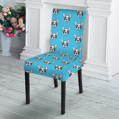 French Bulldog Faces Pattern Print Dining Chair Slipcover