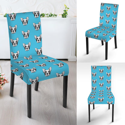 French Bulldog Faces Pattern Print Dining Chair Slipcover