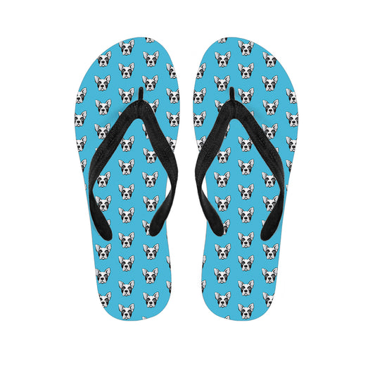 French Bulldog Faces Pattern Print Flip Flops
