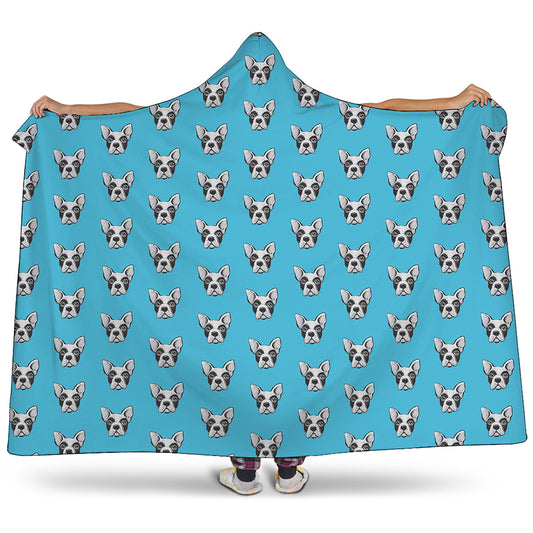 French Bulldog Faces Pattern Print Hooded Blanket