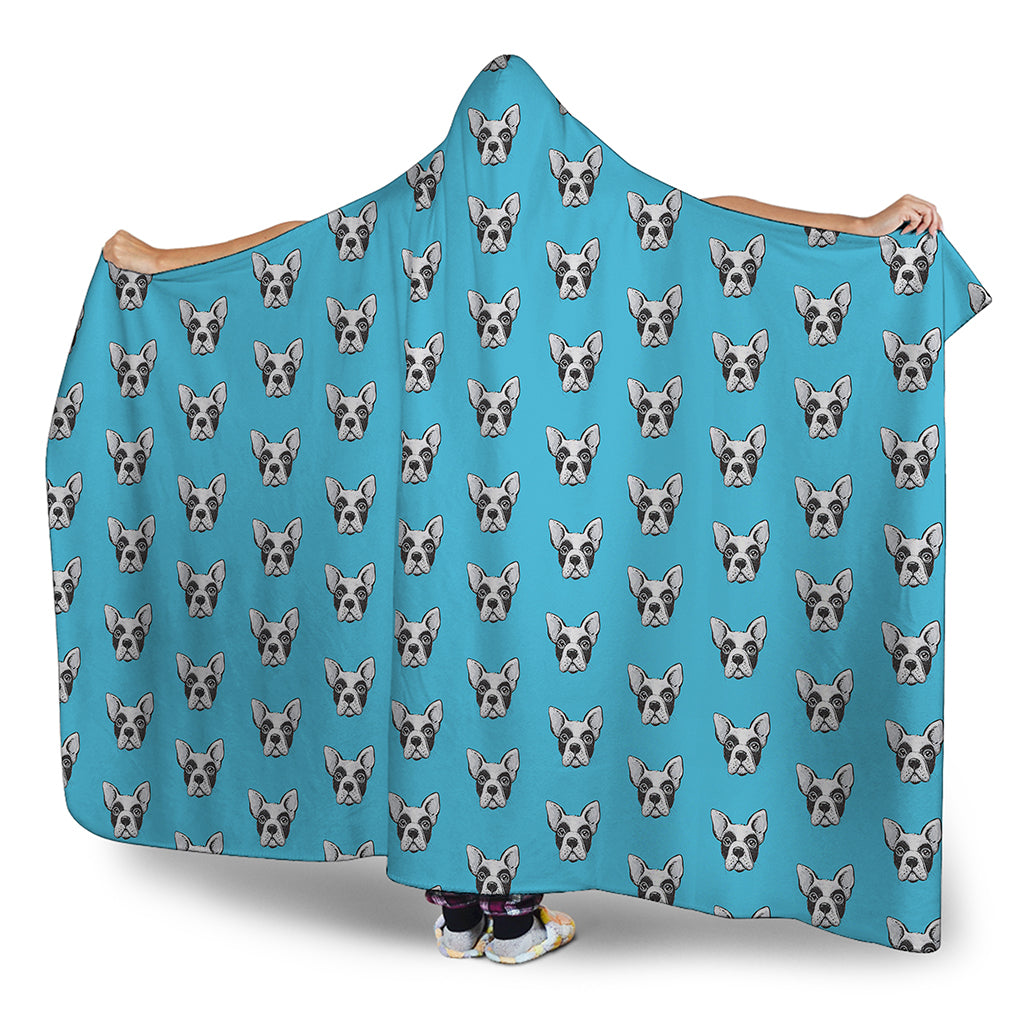 French Bulldog Faces Pattern Print Hooded Blanket