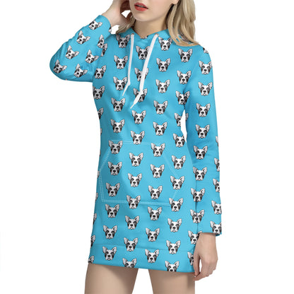 French Bulldog Faces Pattern Print Hoodie Dress