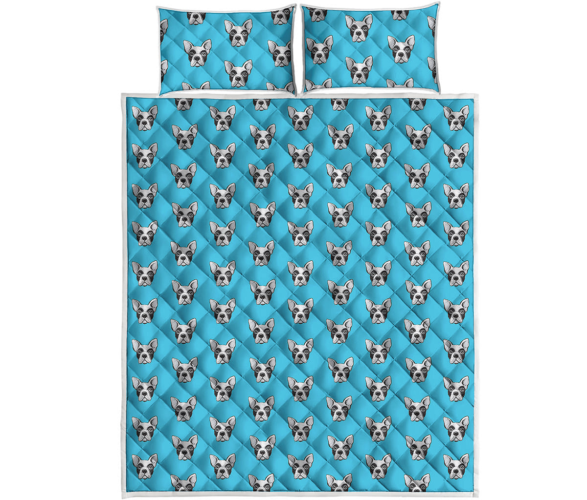 French Bulldog Faces Pattern Print Quilt Bed Set