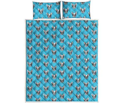 French Bulldog Faces Pattern Print Quilt Bed Set