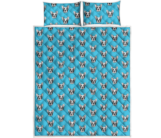 French Bulldog Faces Pattern Print Quilt Bed Set