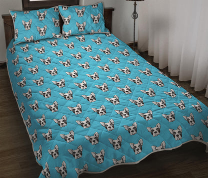 French Bulldog Faces Pattern Print Quilt Bed Set