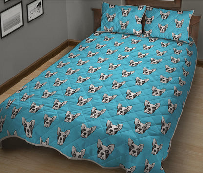 French Bulldog Faces Pattern Print Quilt Bed Set