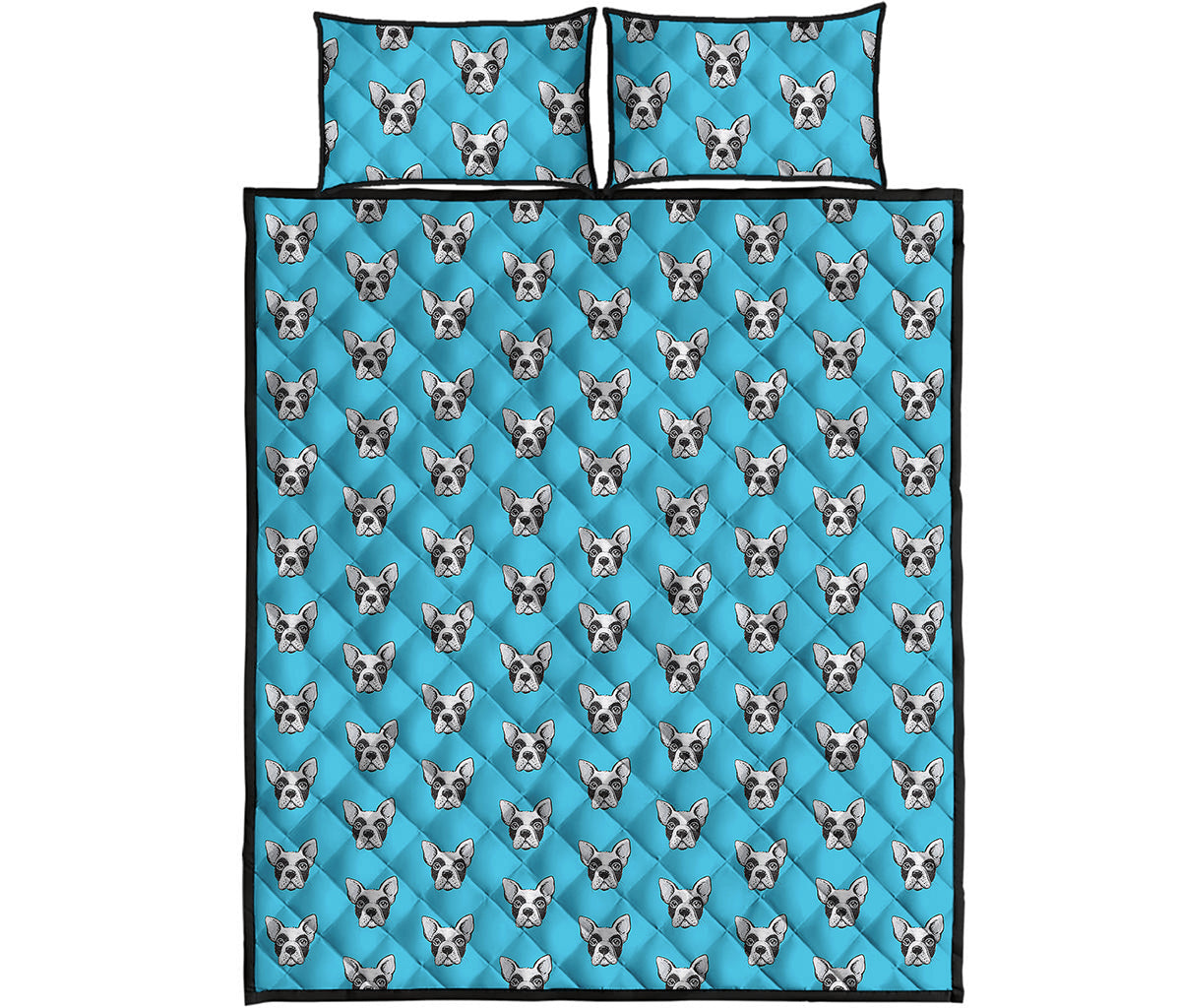 French Bulldog Faces Pattern Print Quilt Bed Set