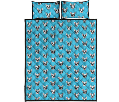 French Bulldog Faces Pattern Print Quilt Bed Set